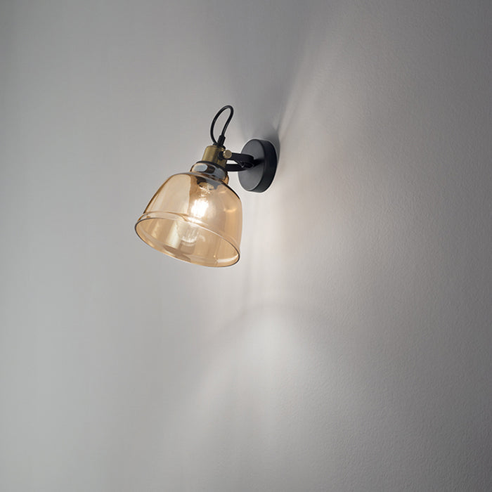 Applique Contemporanea Vintage Metallo Nero Vetro Ambra 1 Luce E27