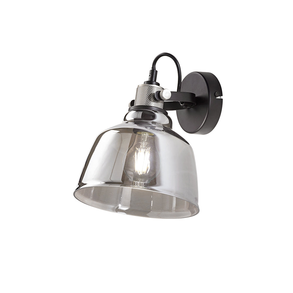 Applique Contemporanea Vintage Metallo Nero Vetro Fumè 1 Luce E27