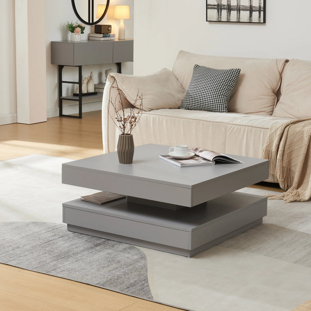 Tavolino da Caffè Florenz con Piano Girevole per Salotto Soggiorno 76 x 76 x 38 cm - Grigio Chiaro [en.casa]