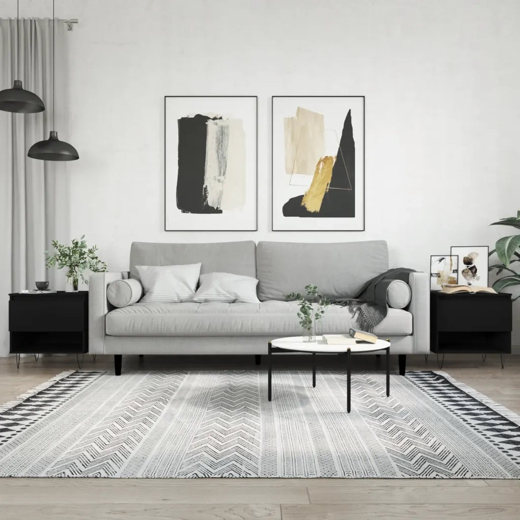 2 pz Tavolini da salotto | Tavolino da caff¨¨ | Tavolino da Soggiorno Neri 50x46x50 cm in Legno Multistrato