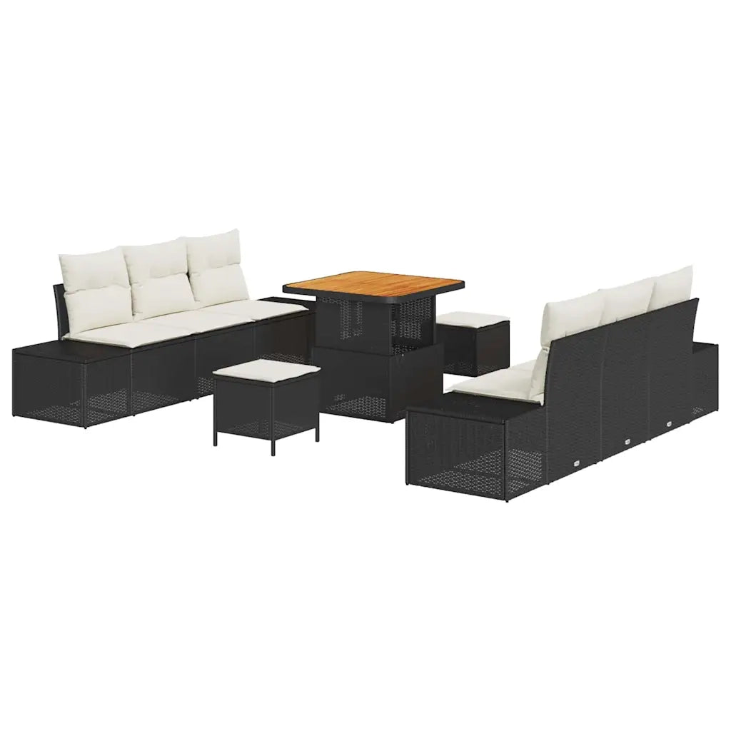Set Divano da Giardino con cuscino 9 pcs Nero Poly Rattan 3364685