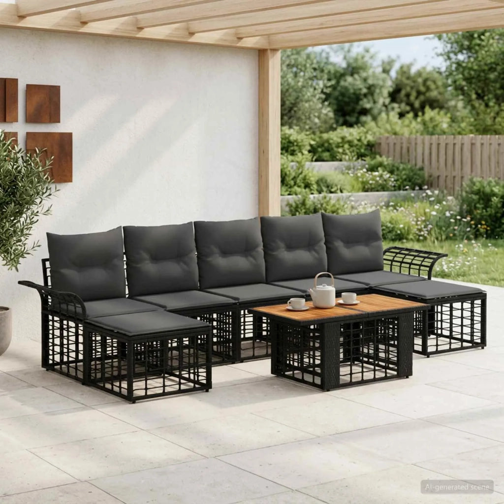 Set Divano da Giardino 8 pz Nero e Grigio scuro polyrattan 3438005