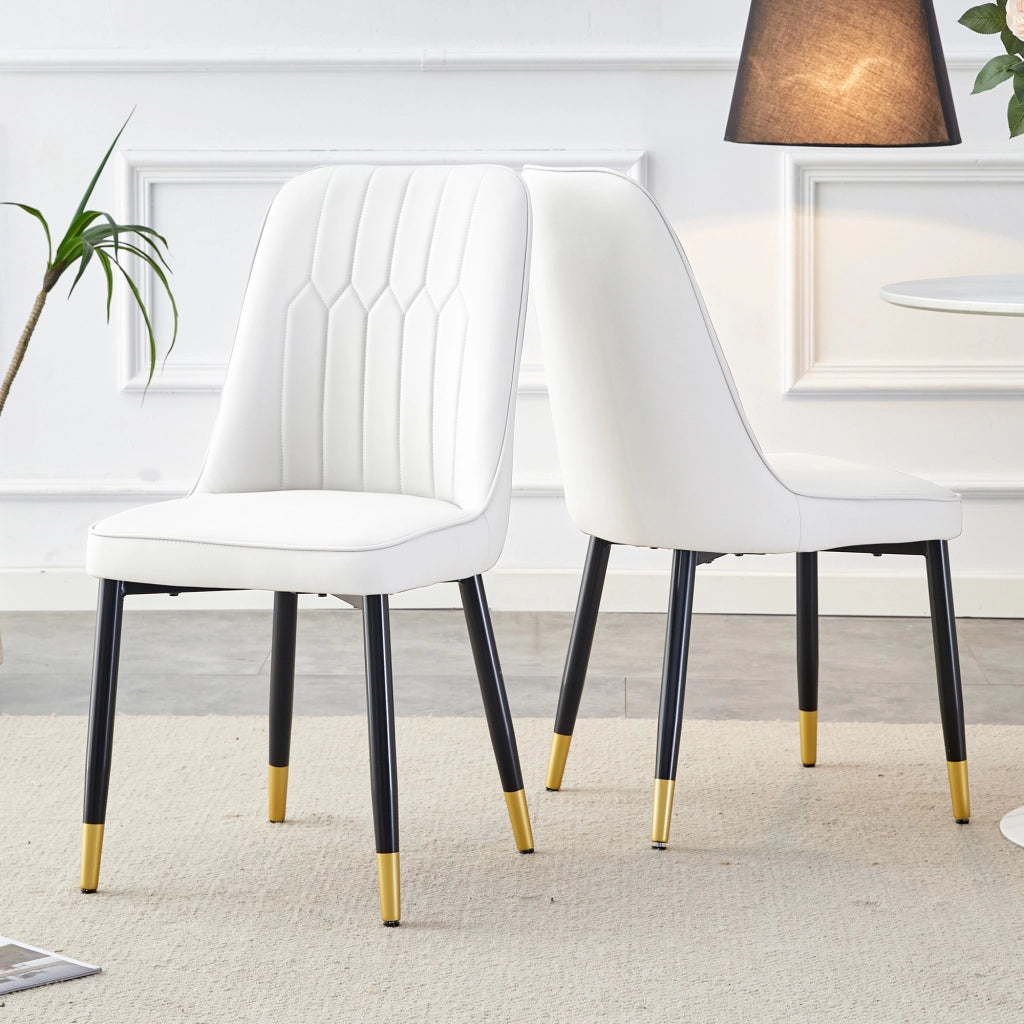 Sedie da pranzo, 2 pezzi in PU bianco e nero con schienale ergonomico e gambe in metallo nero