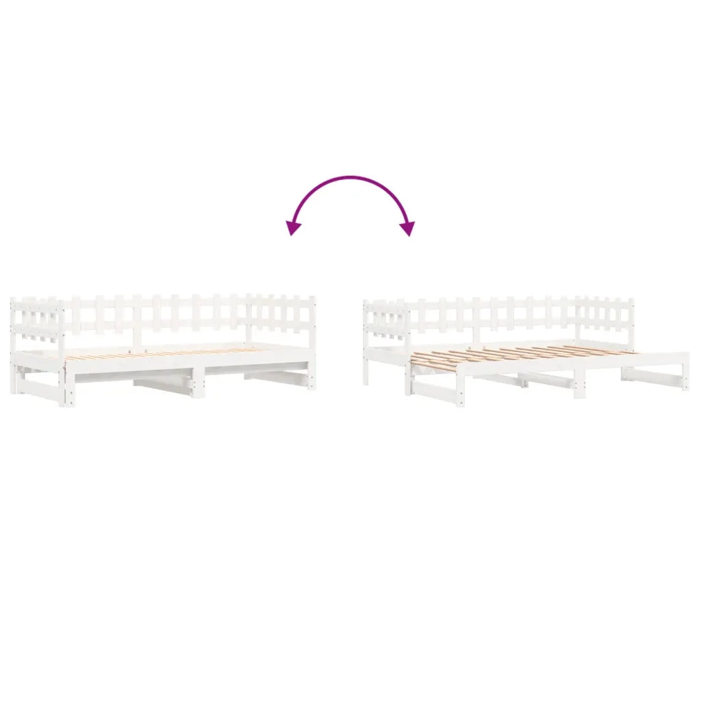 Letto singolo | Letto per adulti | Dormeuse Estraibile Bianca 2x(80x200) cm Legno Massello di Pino