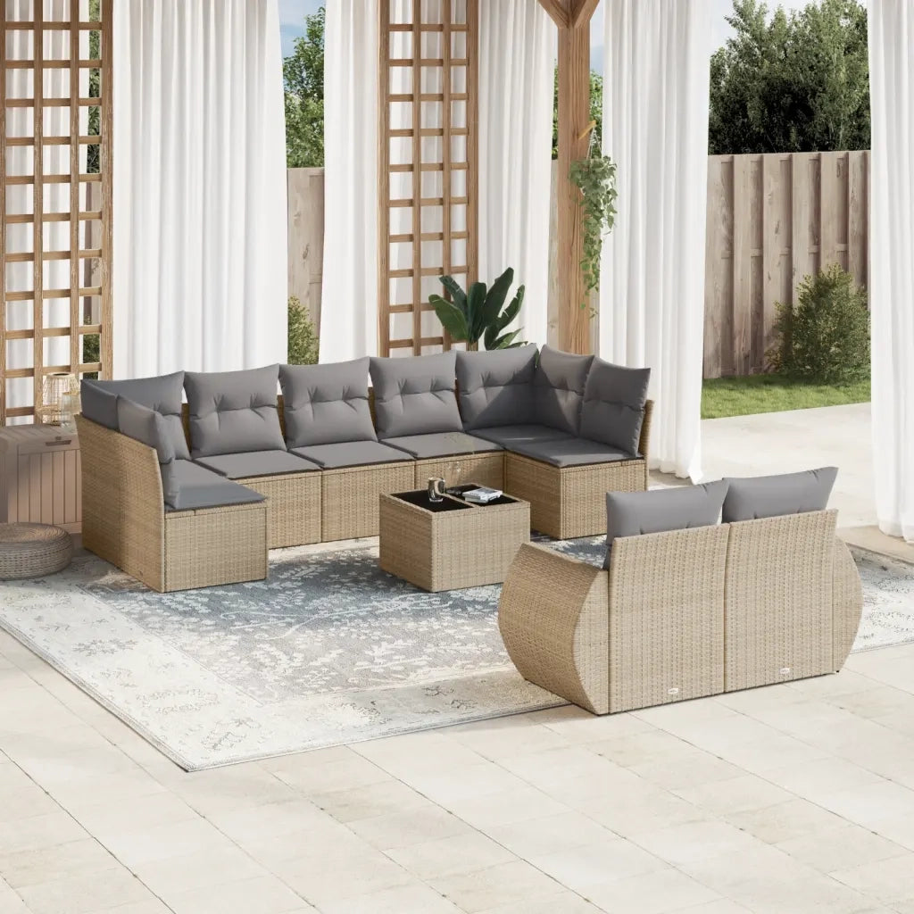 Set Divano da Giardino 10 pz con Cuscini Beige in Polyrattan 3221828