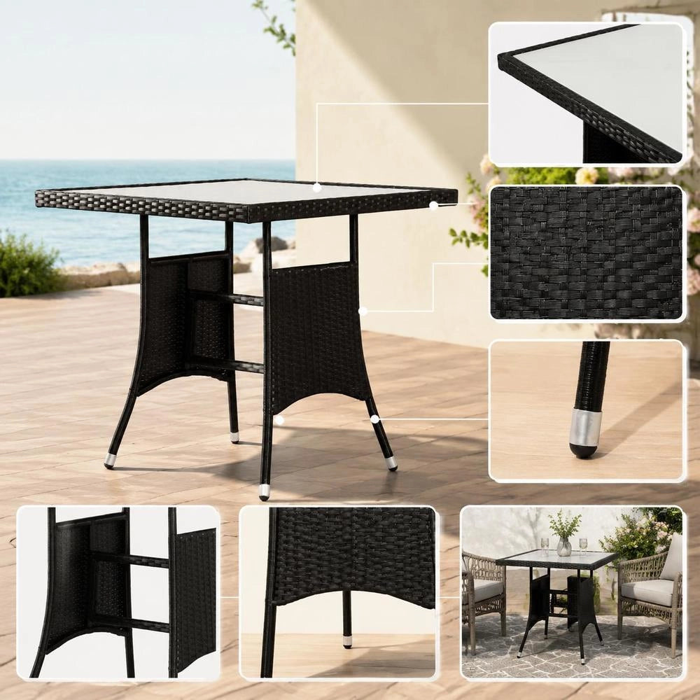 Garden Table, Black, 80 X 80 X 74 Cm, Poly Rattan