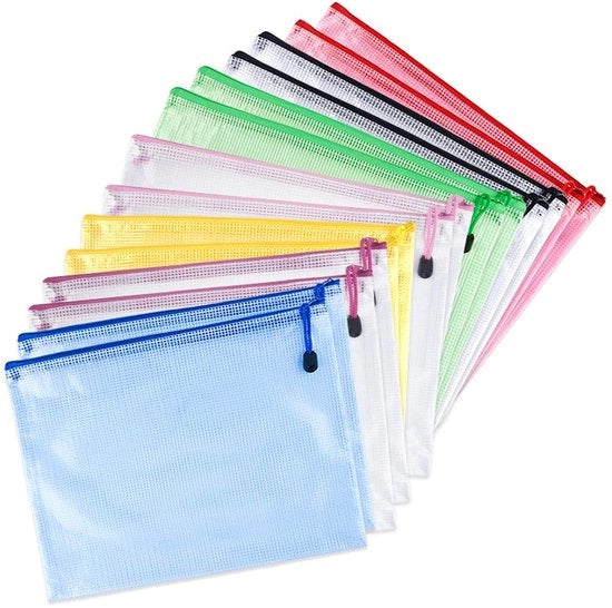 Set di documenti A5 14 fogli, borsa in plastica con chiusura a righello, borse PVC con chiusura a righello, borse documenti trasparenti per scuola, ufficio, prodotti per la cura della pelle, conservazione dei compiti