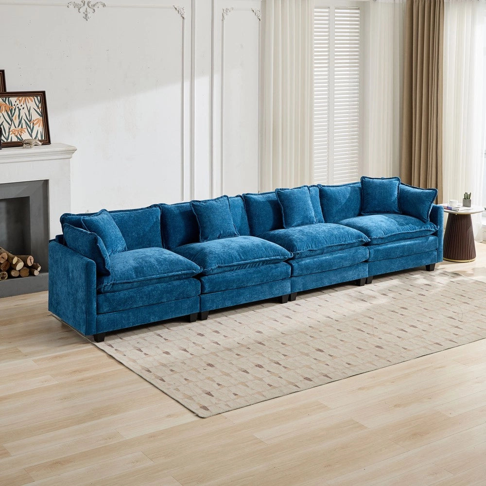 Divano 4 posti ¨C Minimal ¨C Blu, tessuto chenille imbottito con cuscini