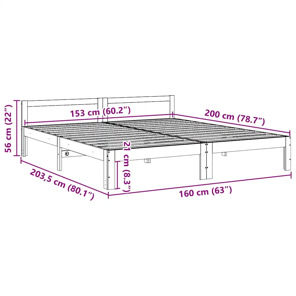 Giroletto senza Materasso Marrone Cera 160x200 cm Legno di Pino 859231