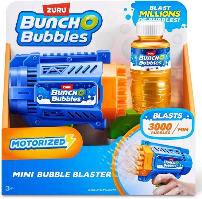 Pistola Sparabolle Buncho Bubbles, Mini pistola sparabolle motorizzata,Zuru, Eta 3+