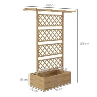 Letto per Orto con Traliccio e Pergola per Rampicanti con Fondo Aperto, 160x55x183cm, Legno Naturale