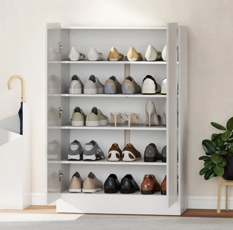 Scarpiera 72x34,5x103 cm bianca in MDF con 5 livelli regolabili