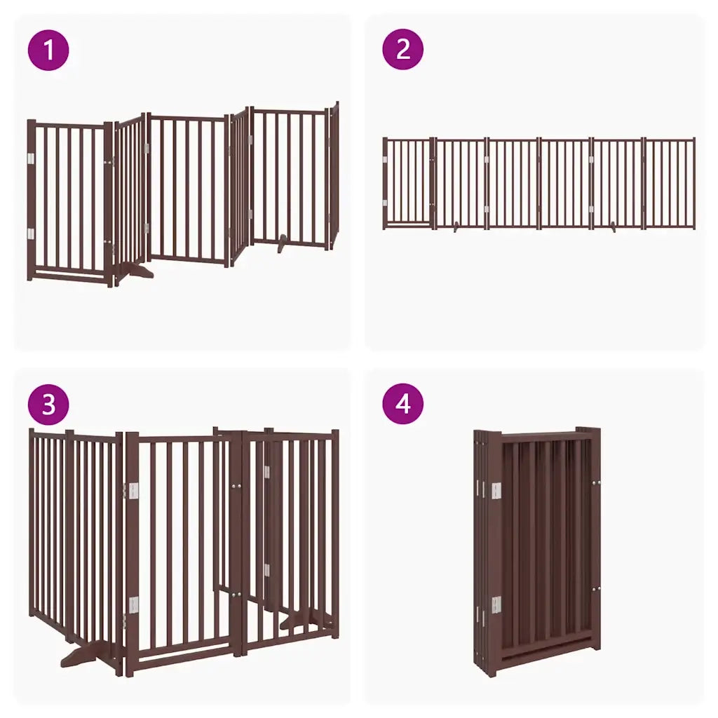 vidaXL Cancello Cani Pieghevole Marrone 6Pannelli 300cm Massello Abete