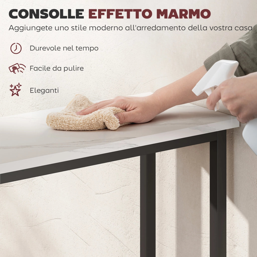Consolle da Ingresso 75x24x76 cm Piano Effetto Marmo in Legno e Acciaio Bianco e Nero