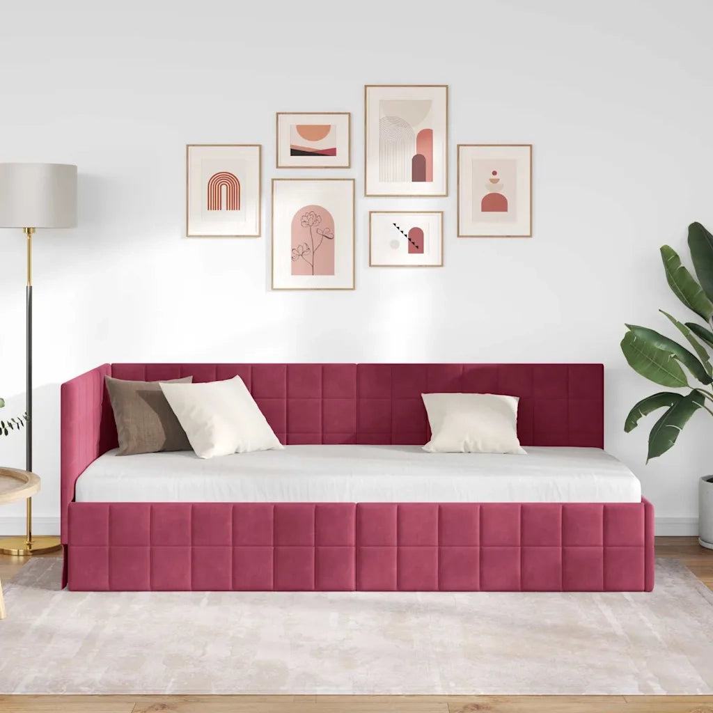 Letto singolo | Letto per adulti | Cornice del letto ad angolo Rosso Vino 80 cm x 200 cm Velluto
