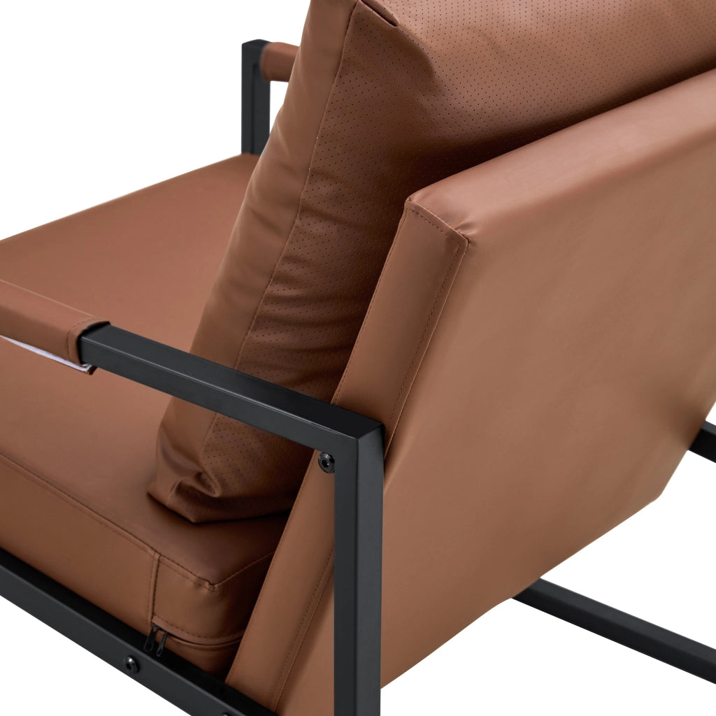 Poltrona 79x65x28 cm con braccioli in metallo e PU marrone