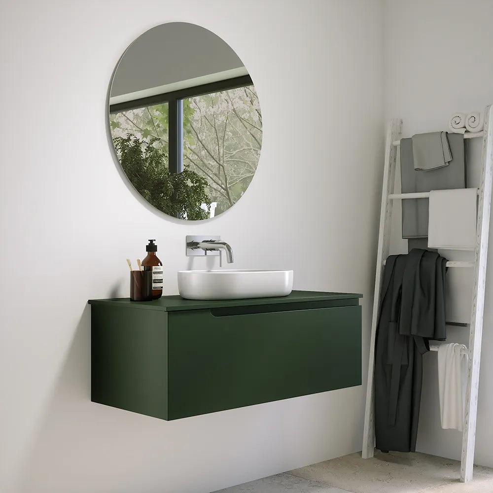 Mobile bagno sospeso 90 cm un cassetto verde foresta opaco con top | Ardenne