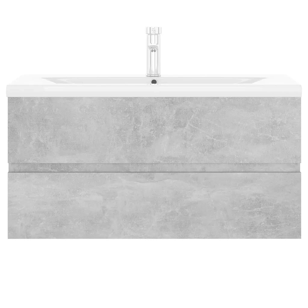 Mobile bagno contemporaneo con lavabo integrato e pratico vano contenitore 90 x 38,5 x 45 cm legno grigio cemento 02_0055096