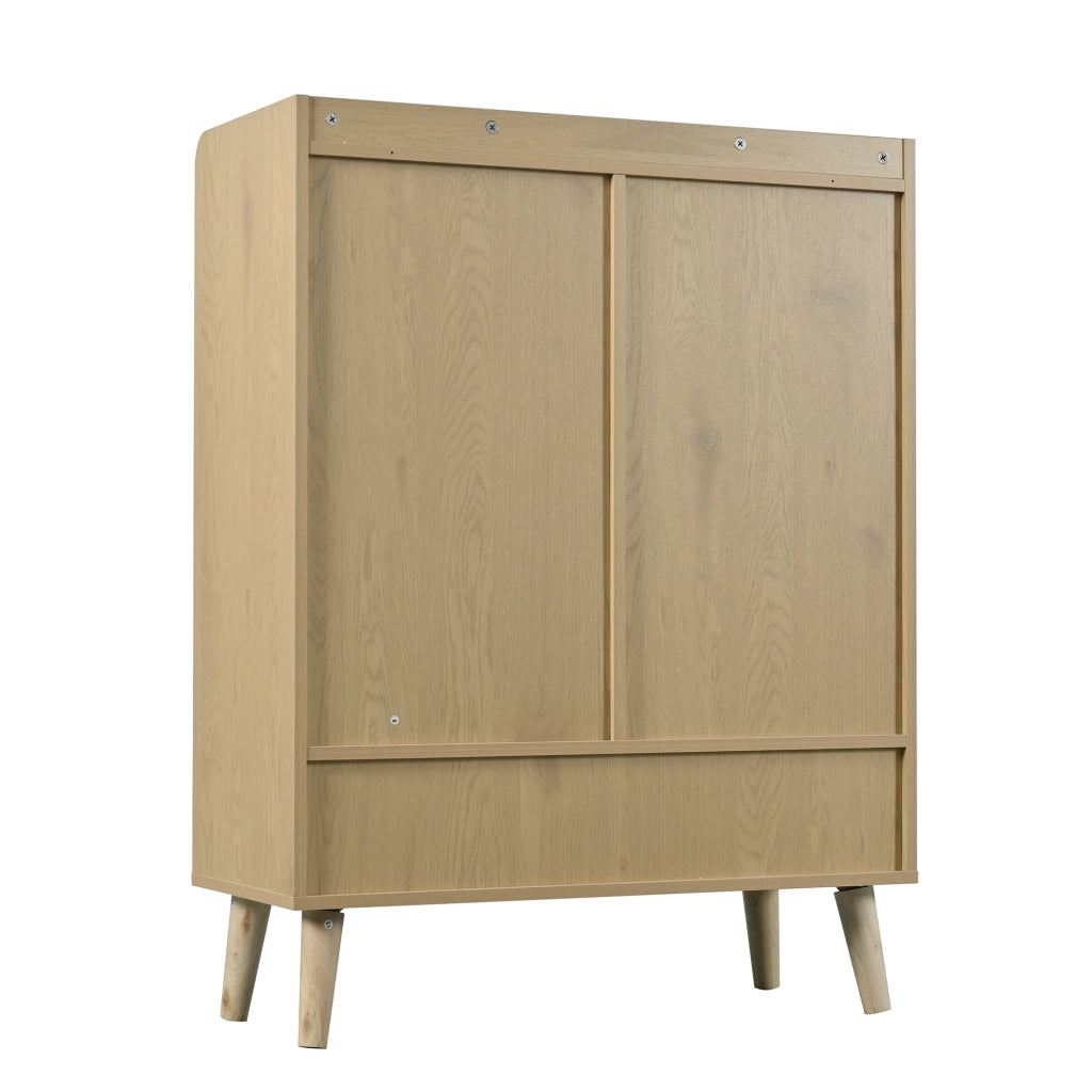 Scarpiera con 2 ante e ripiani in pannello truciolare e legno colore rovere chiaro per ingresso 80 × 35 × 105 cm