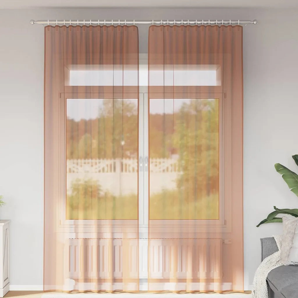 Tende in Voile con Tasche per Aste 2 pz Terracotta