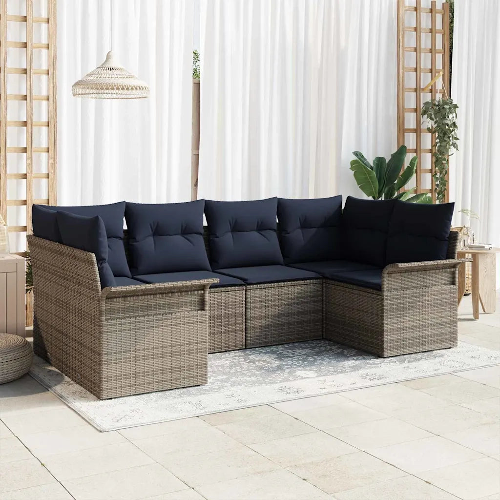 Set Divano da Giardino 6 pcs Grigio Poly Rattan