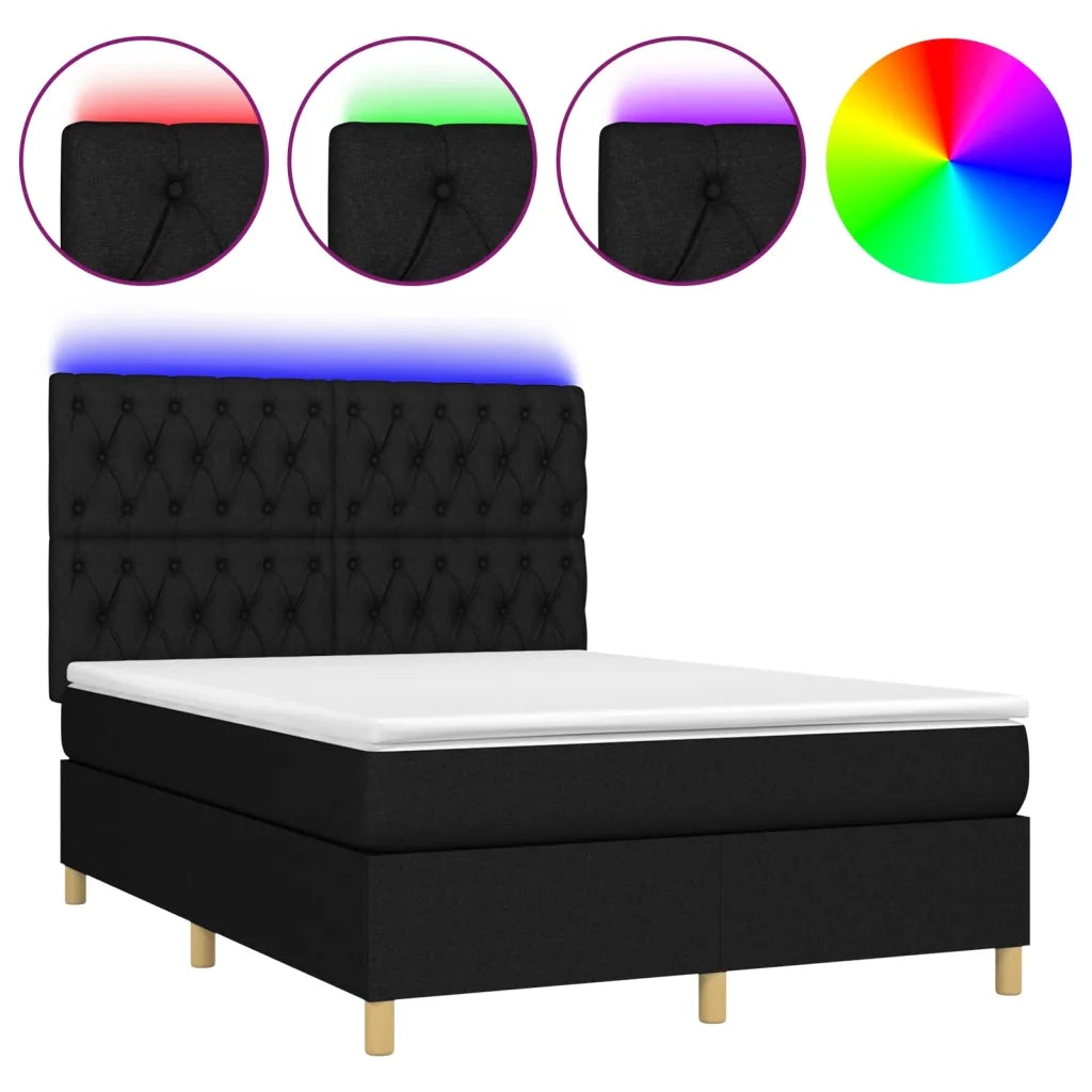 Letto a Molle con Materasso e LED Nero 140x200 cm in Tessuto 3135679