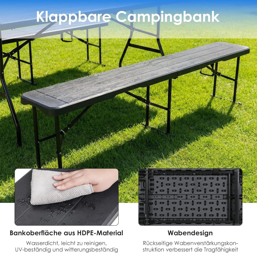 2 pcs Panchine da Birra Pieghevoli 180 cm, Panche Pieghevoli Birreria con maniglia, Panchina da Campeggio in plastica HDPE, Panchina da Giardino per campeggio feste da giardino, Ottica in Legno