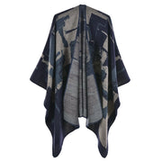 Nuovo scialle/mantella in jacquard di cashmere alla moda con spacchi, spesso e ampio, da donna.