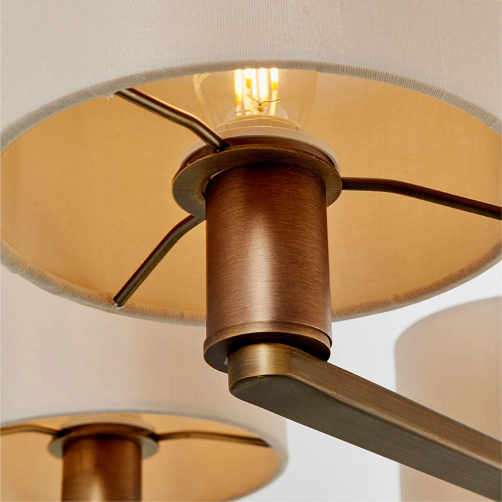 Lampadario 5 luci bronzo antico paralumi lino E14 Daley