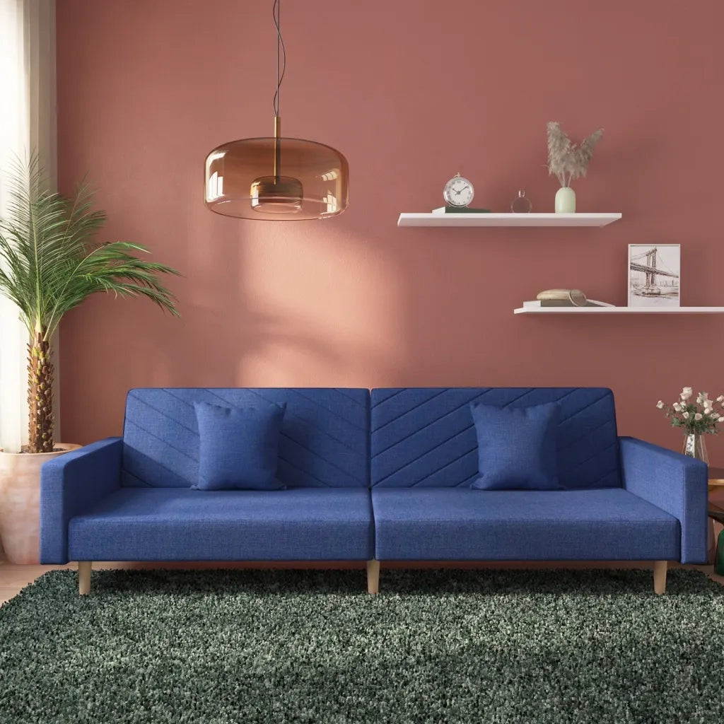Divano letto | Sof¨¤ letto | Letto singolo a 2 Posti con 2 Cuscini Blu in Tessuto