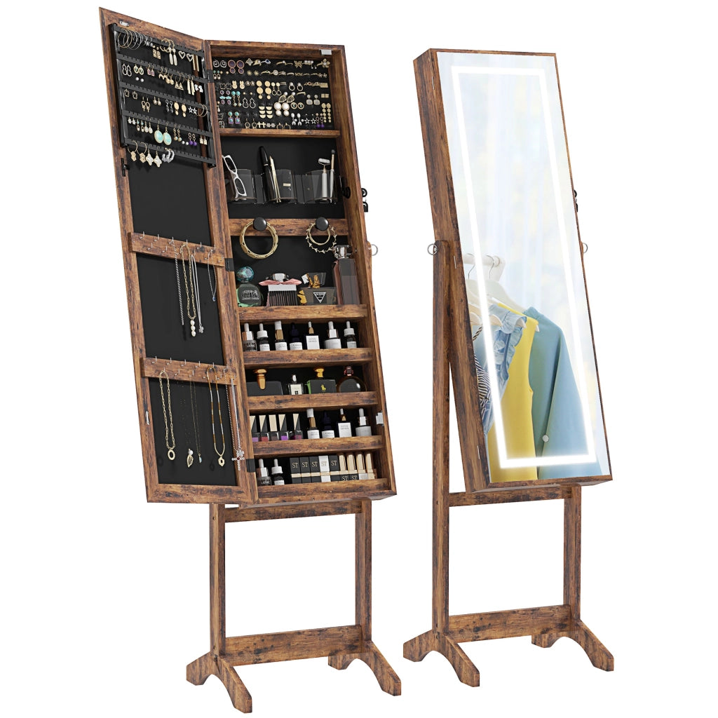 Specchio Cassettiera con Luci LED Inclinabile ¨C Zephmum ¨C Marrone 60x40x138 cm