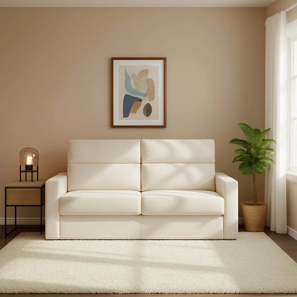 Ecate, Divano Letto 2 Posti Sfoderabile Made in Italy, 200x95 cm Beige