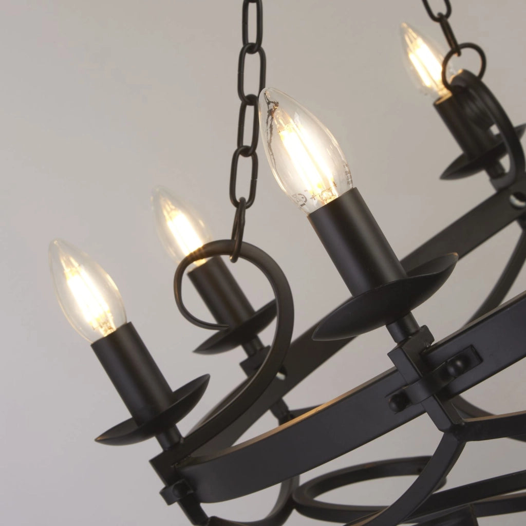 Cartwheel III 8Lt Pendant - Ferro battuto nero