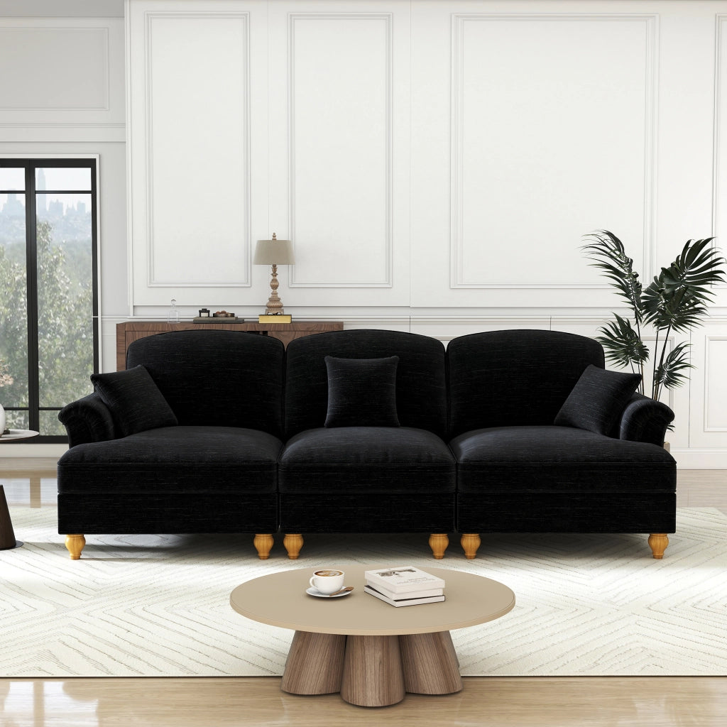 Elegante Divano 3 Posti in Velluto Stile Mid-Century con Gonna Rimovibile e Piedini Conici