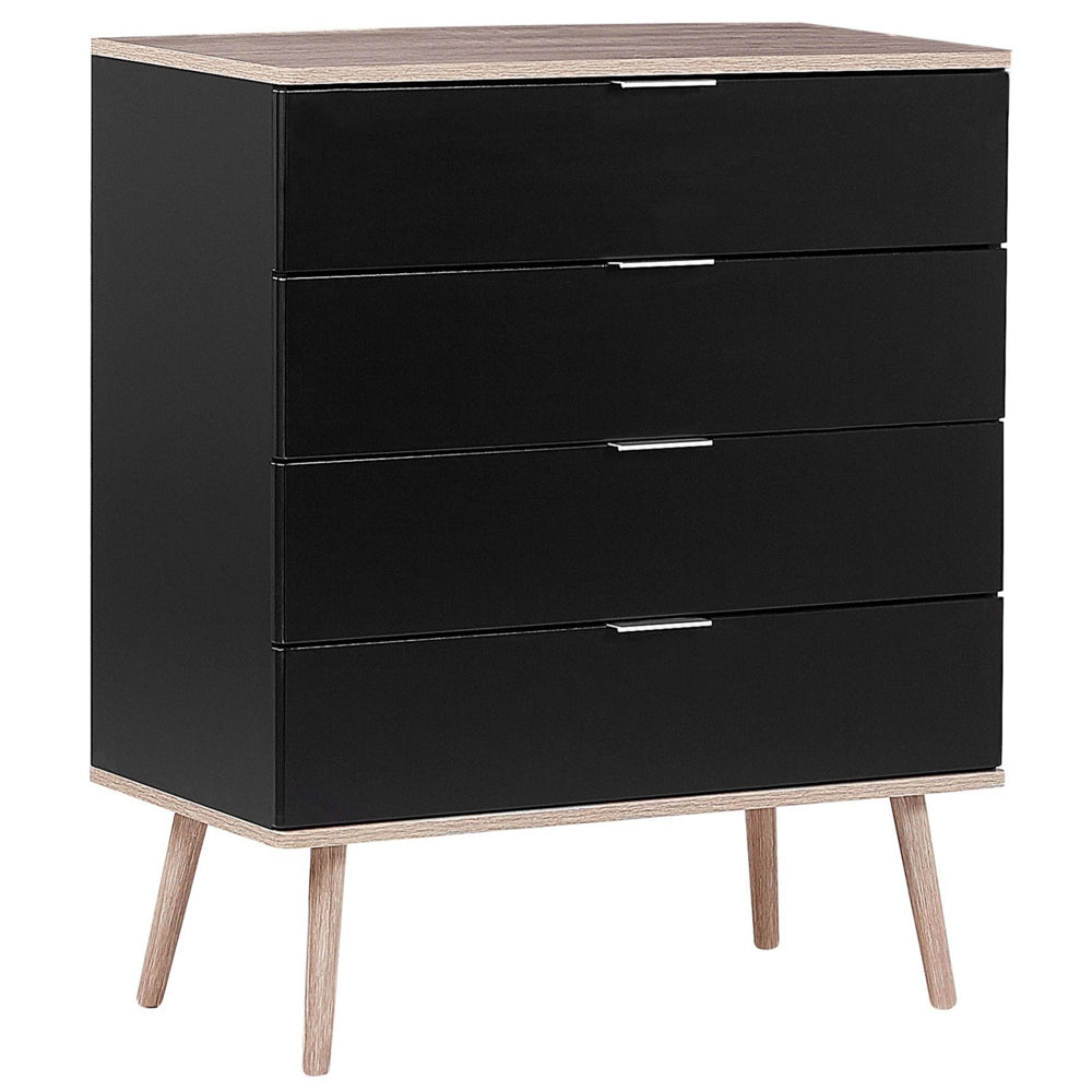 Cassettiera Credenza Nera con 4 Cassetti 93 x 79 cm Soggiorno Camera da Letto Corridoio Armadietto Stile Scandinavo