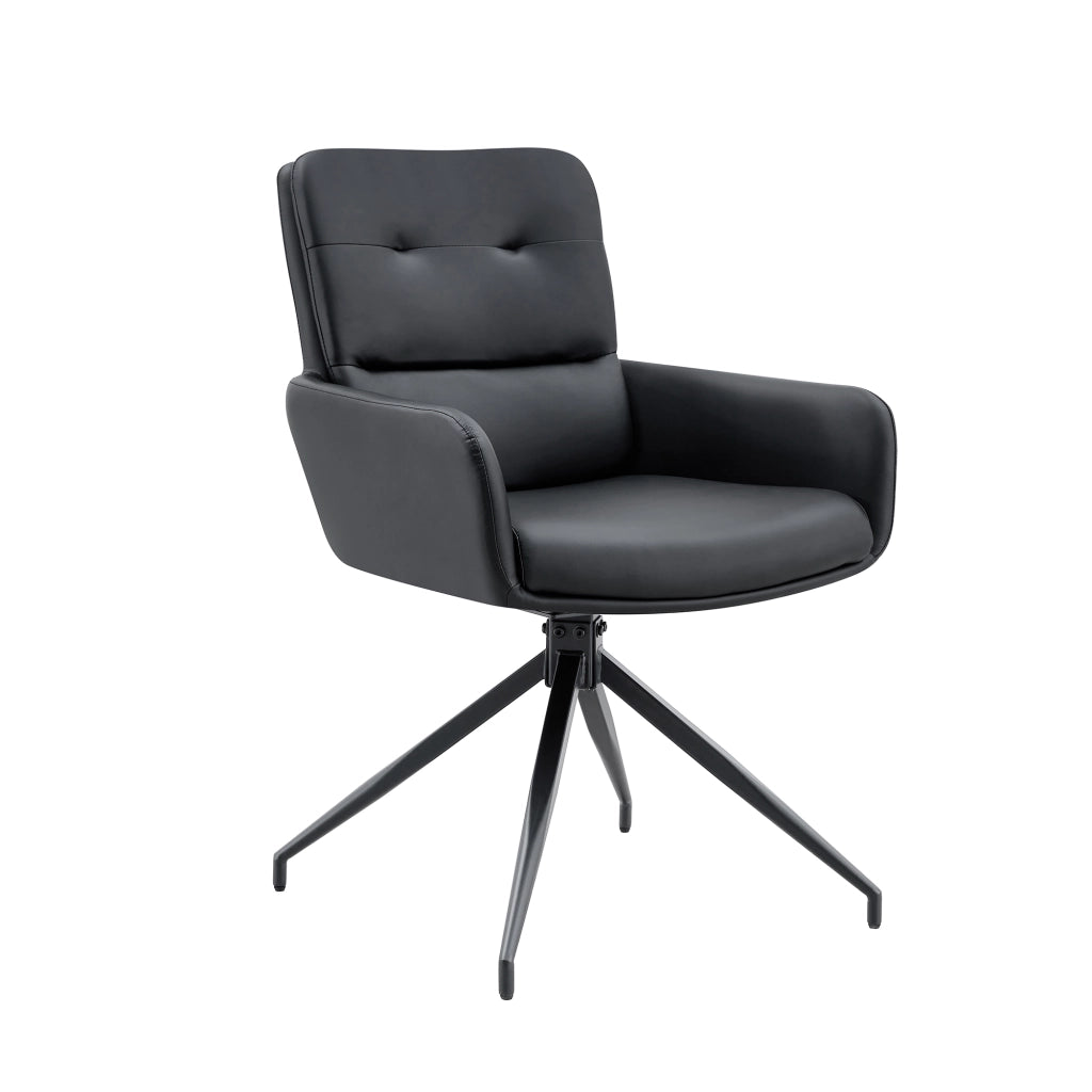 Sedia da pranzo girevole a 360° in PU nero; schienale con bottoni; per sala da pranzo e zona relax; 74.5 × 56.0 × 51.5 cm