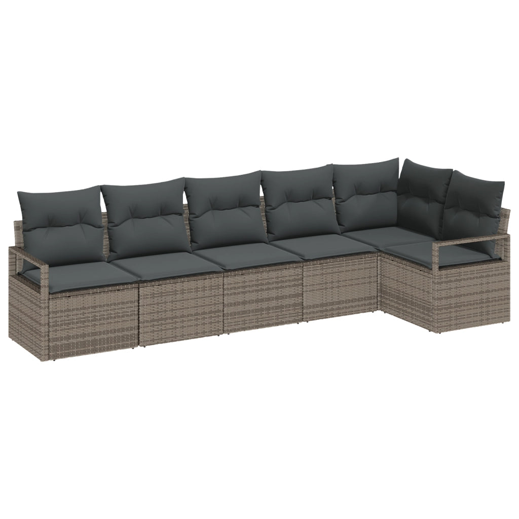 Set divano da giardino da 6 pezzi con cuscini grigio in polirattan