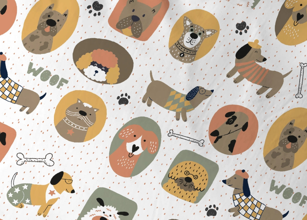 Completo Lenzuola Letto In 100% Cotone Made Italy Disegno Cani 25GI - Francese - Cani 25GI