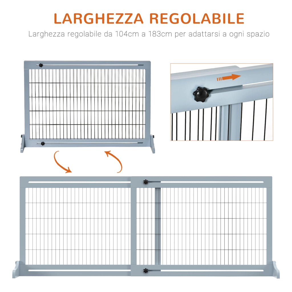 EasyComfort Cancellino per Cani Estensibile da Interno in Legno e Acciaio, 104-180x36x69cm, Blu-grigio