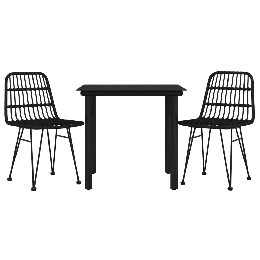 Set da Pranzo da Giardino 3 pz | Set Salotto da Giardino Nero in Polyrattan