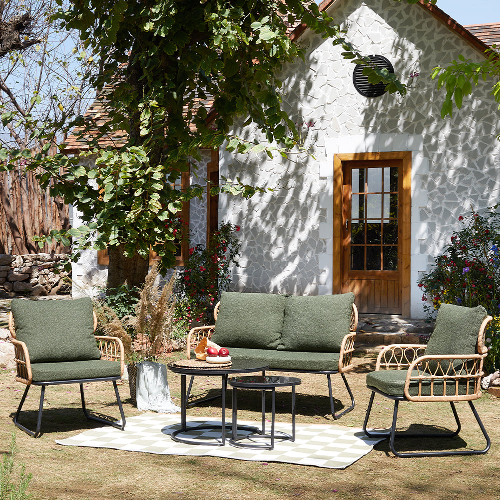 Set 5 Pezzi Arredo da Giardino in Polyrattan Tavolo Divanetto e Sedie da Esterno