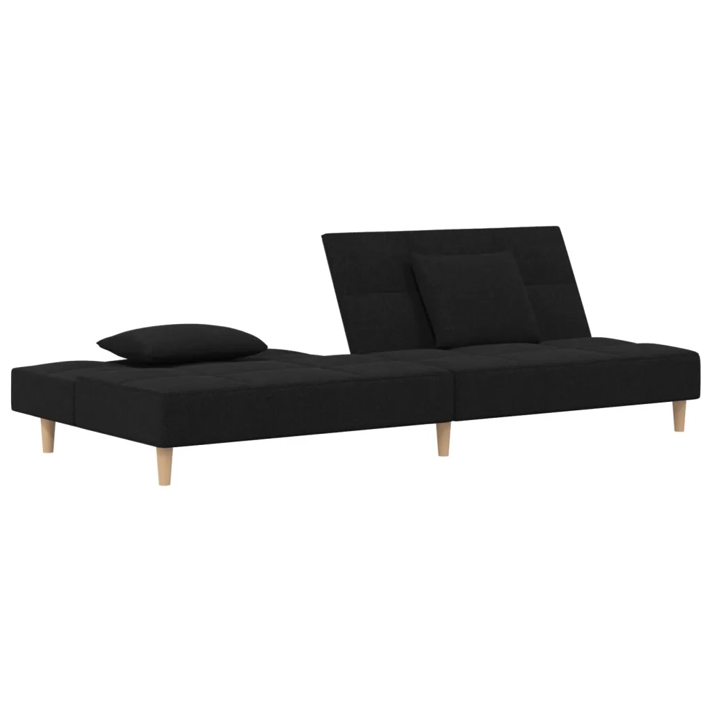 Divano Letto a 2 Posti con 2 Cuscini Nero in Tessuto 375794