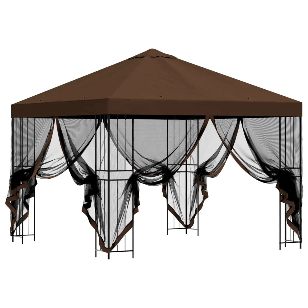 Gazebo da giardino con pareti laterali 3 x 3 m Marrone