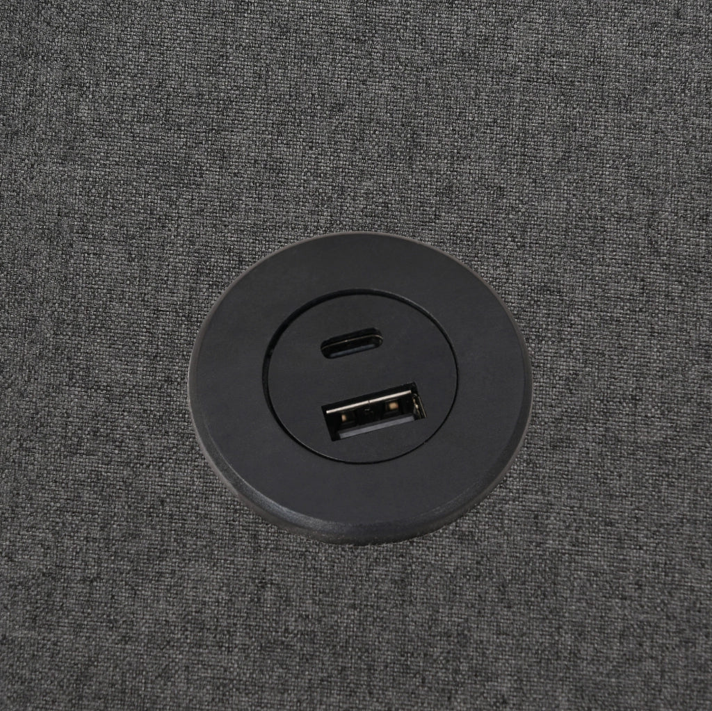Letto contenitore 160x200 cm grigio con USB/Type-C e base in legno massello