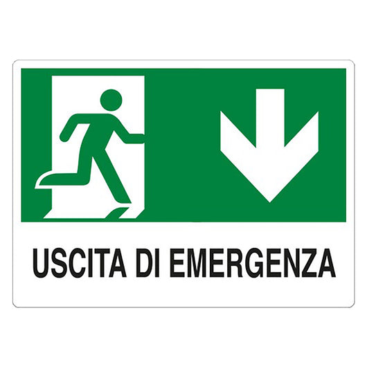 CARTELLO SEGNALETICA USCITA EMERGENZA IN BASSO  - EUROSIGNALS