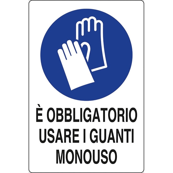CARTELLO SEGNALETICA OBBLIGATORIO USO GUANTI MONOUSO- 10 pezzi