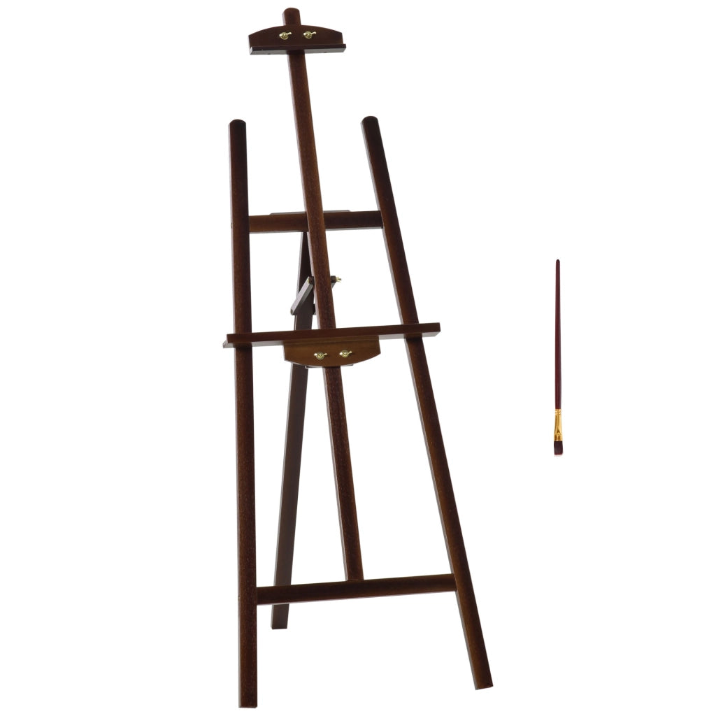 Easycomfort Cavalletto Pittura, 135 cm Cavalletto Treppiede per Dipingere su Tela, Cavalletto in Legno di Pino Regolabile, Portatile e Pieghevole con Pennello per Studio, Artisti e Pittori, Caffè