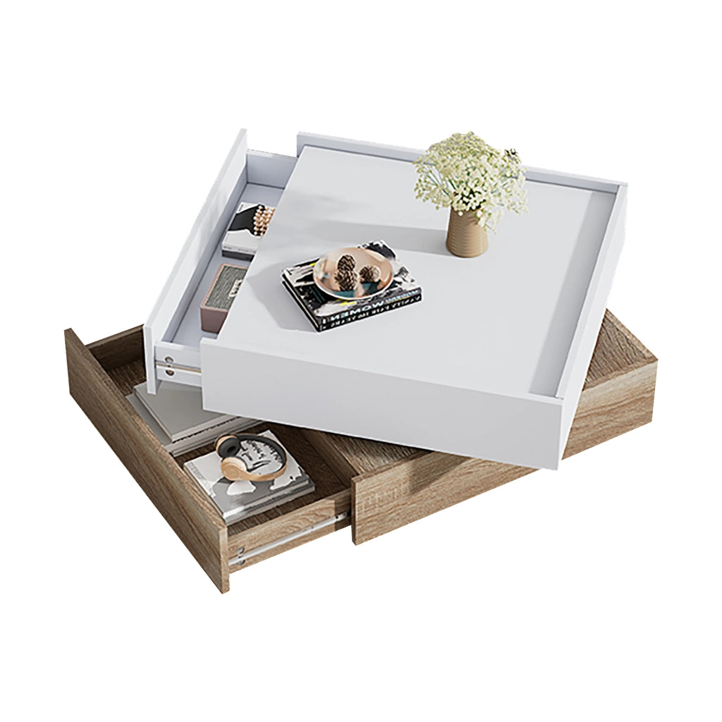 Tavolino da Salotto Girevole 360¡ã ¨C Xylo ¨C Bianco, Noce, 2 Ripiani, 60x60x38
