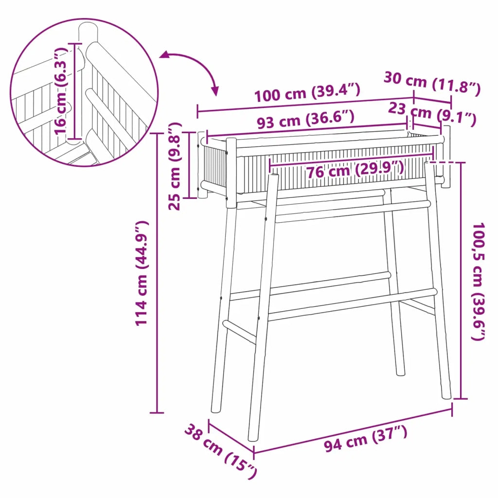 Vaso da Giardino con Supporto Naturale 100 x 38 x 114 cm Bambù 42028231