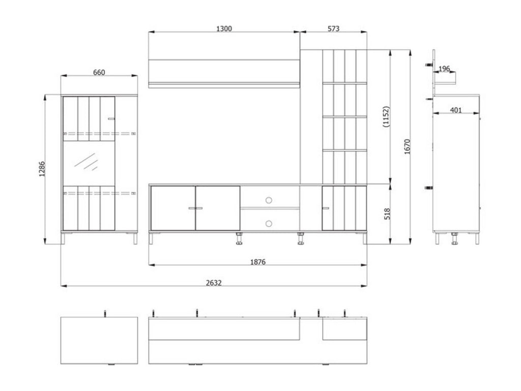 Mobile Soggiorno Caropepe, Parete Attrezzata Modulabile, 263x40x167h cm Marrone Rovere